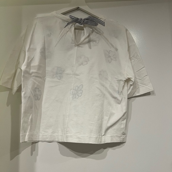 Max Mara intrend cotton blue floral Embroidered White Short Sleeve Tee SIZE L - Picture 7 of 7